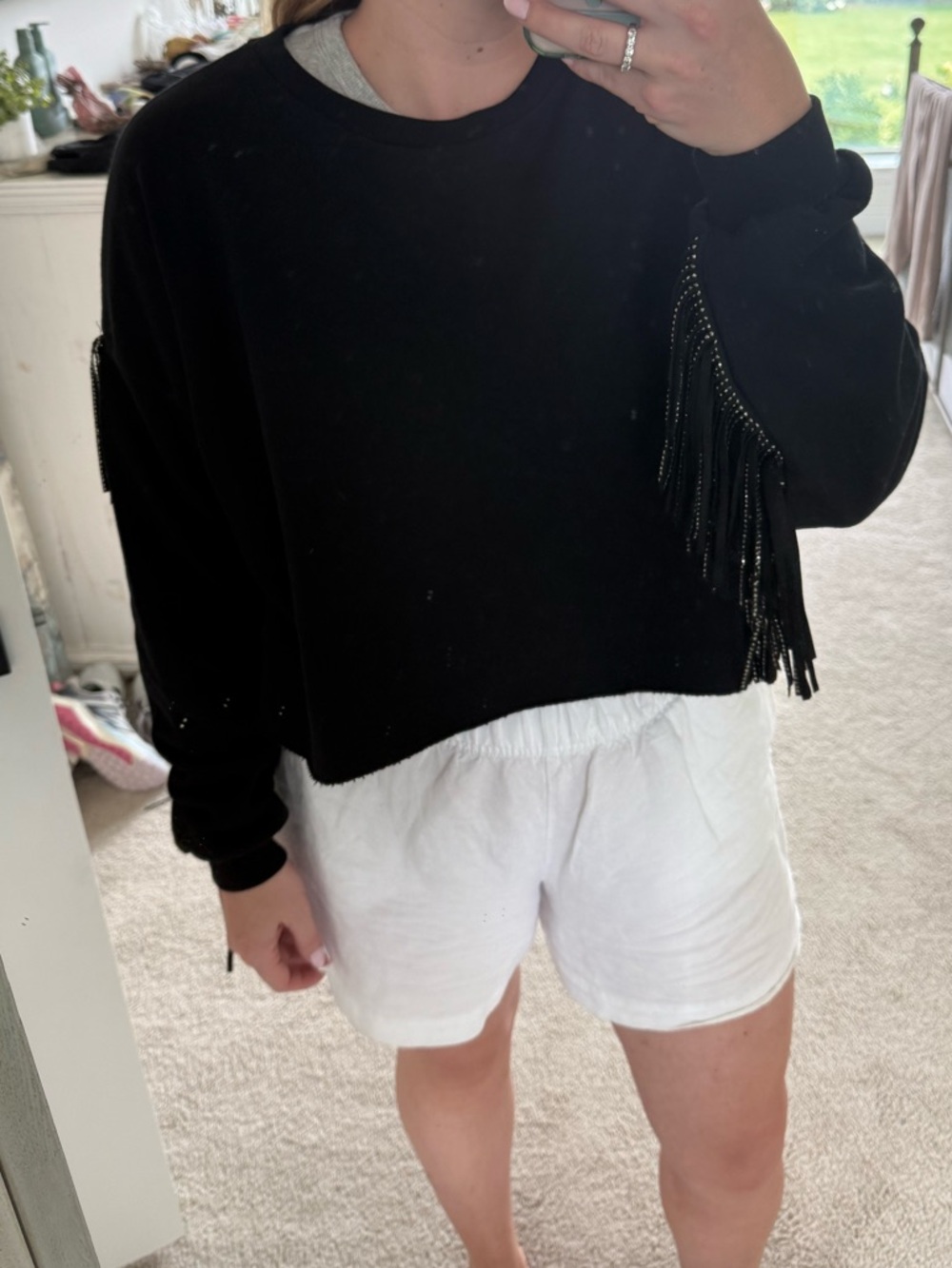 Zara black cropped sweatshirt with jeweled fringe